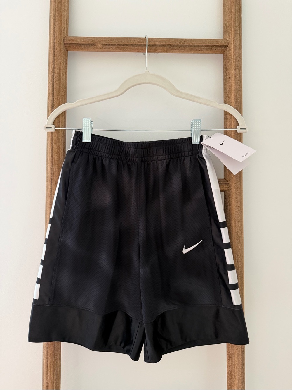 Nike Black Youth Athletic Basketball Shorts with White Stripe